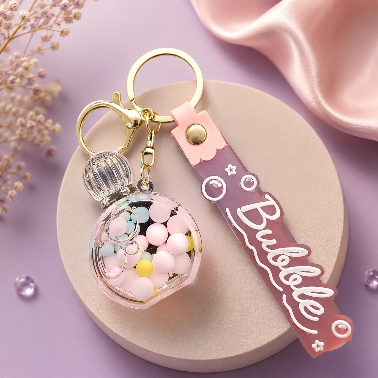 (KC-021) (MOQ: 4 Pcs) Bubble Keychain with Glass Globe & Name Tag