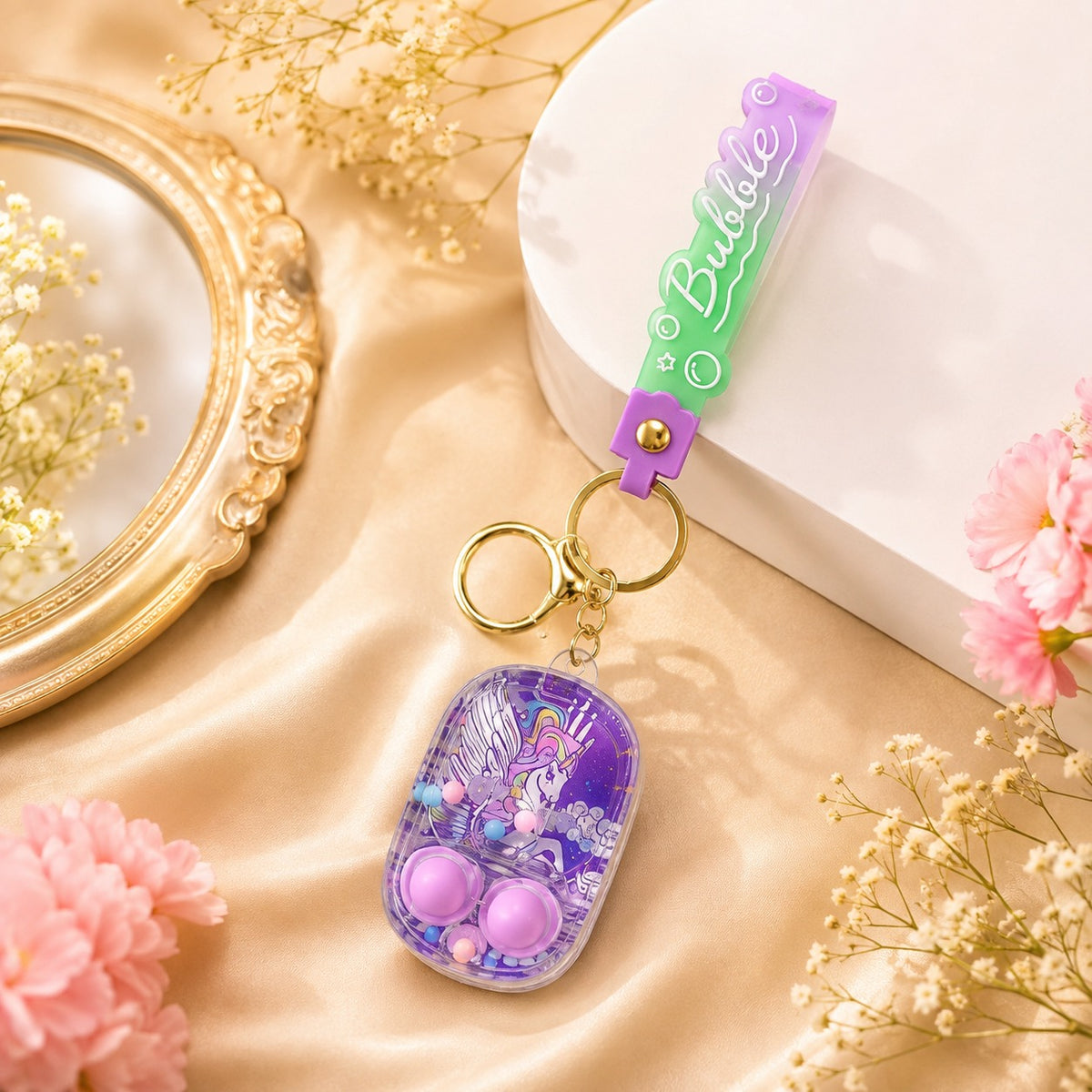 (KC37) (MOQ: 4 Pcs) Unicorn Bubble Keychain – Cute Mini Bubble Maker Keychain