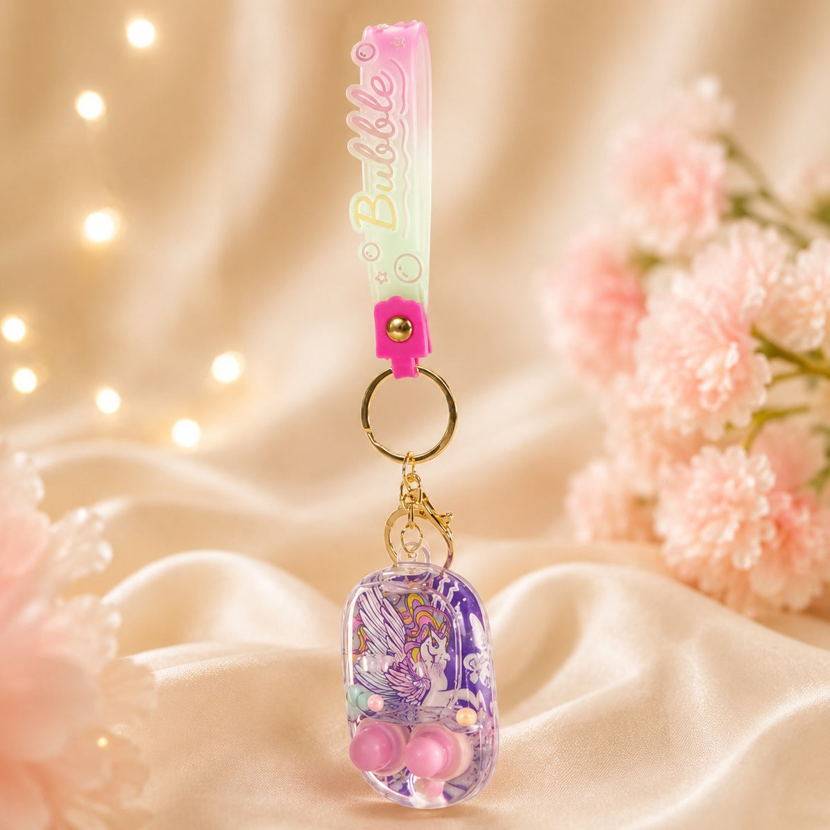 (KC37) (MOQ: 4 Pcs) Unicorn Bubble Keychain – Cute Mini Bubble Maker Keychain
