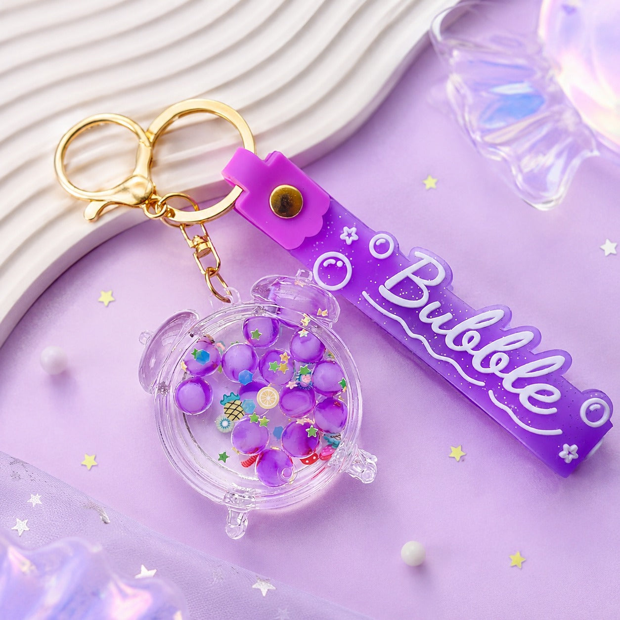 (KC-021) (MOQ: 4 Pcs) Bubble Keychain with Glass Globe & Name Tag