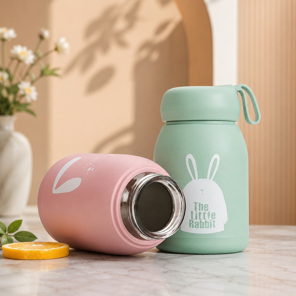 (B-005) (MOQ: 4 Pcs) Cute Bunny Mini Glass 340ml Water Bottle