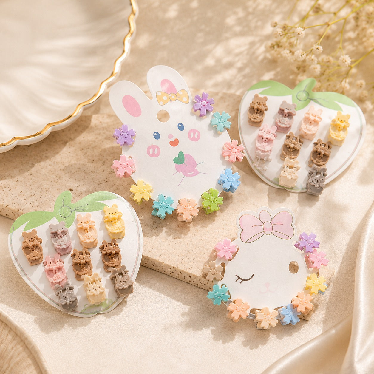 (WA-059) (MOQ: 10 Packs) Cute Bunny Hair Clips (One Clip 1.Rs | One Pack 10.Rs)