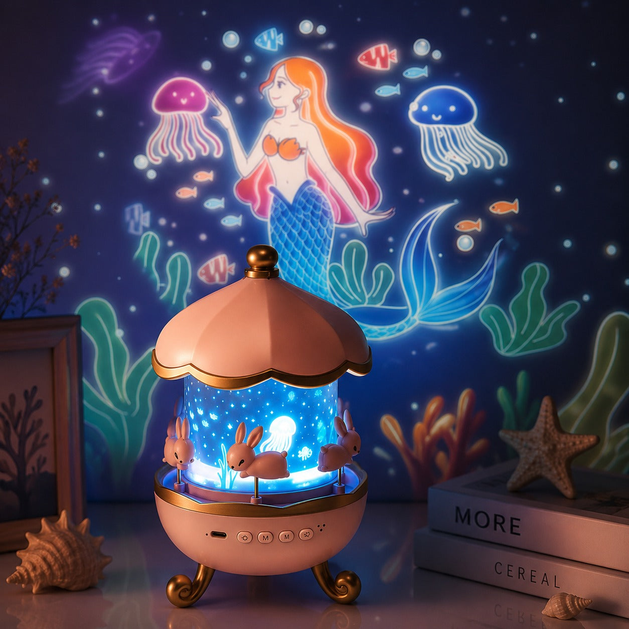 (LI-007) Bunny Projector Night Light – 360° Rotatable LED Lamp with 15 Film Shades
