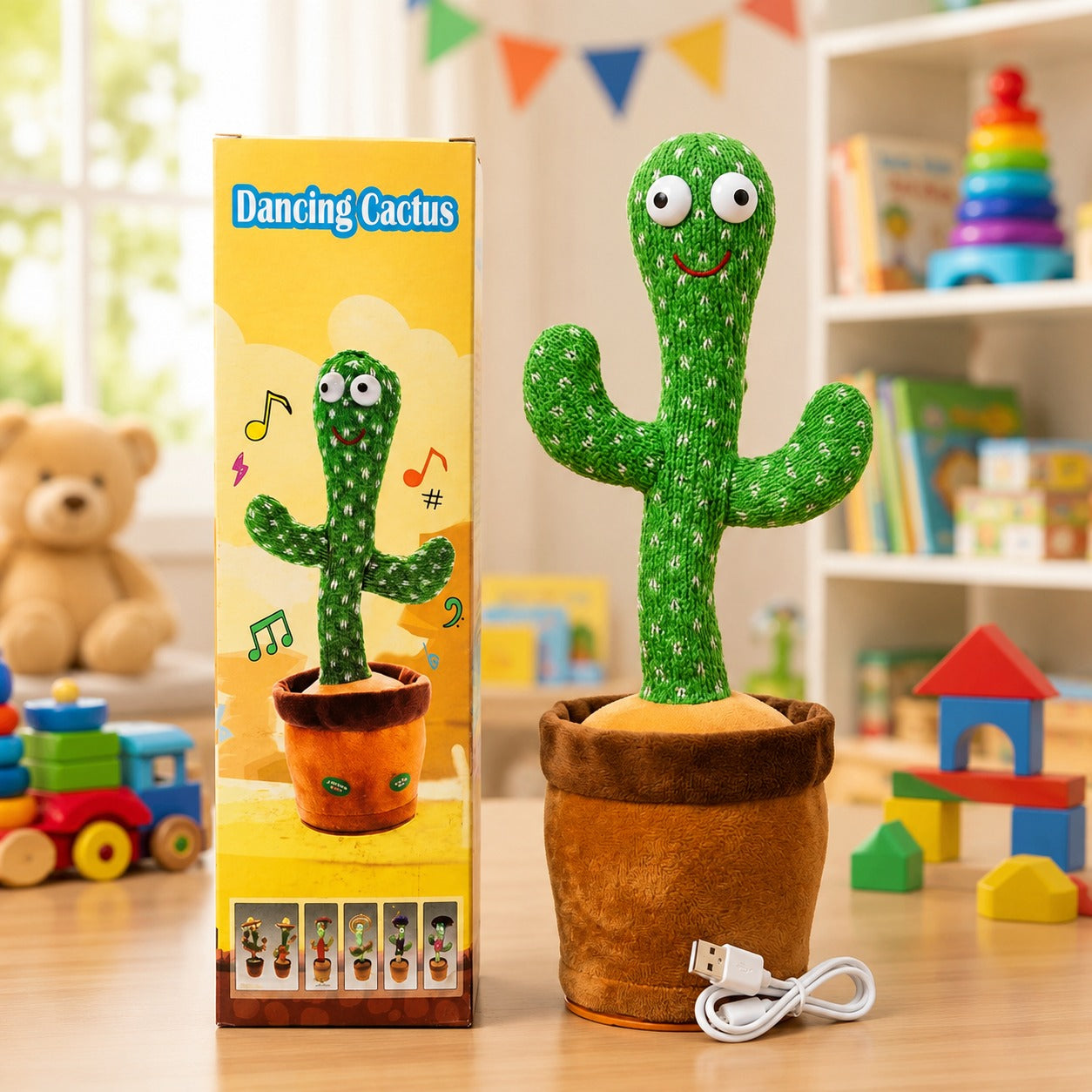 (T-031) Dancing Cactus Talking Toy – Musical Voice Repeating Plush Toy with LED Lights