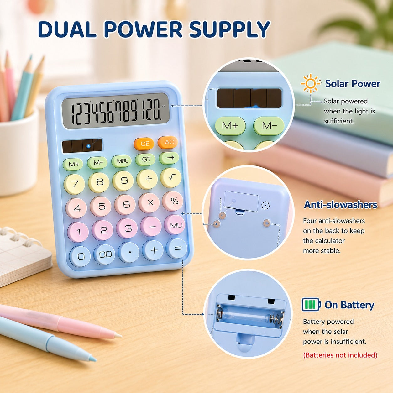 (S-008) Candy Color 12-Digit Desktop Calculator – Big Button Calculator