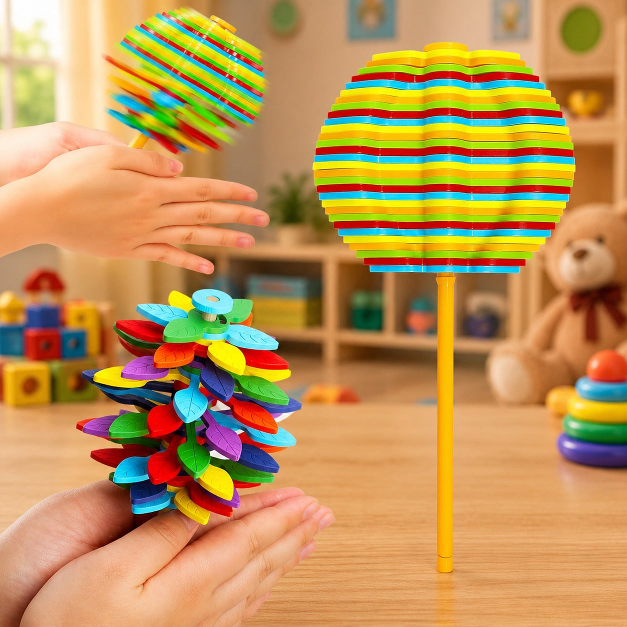 (T-012) (MOQ: 4 Pieces) Spinning Candy Flower Toy – Colorful Rotating Spinner