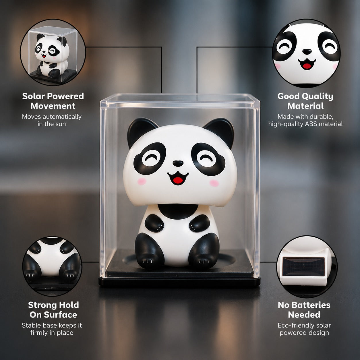 (C-004) Solar Powered Panda Dashboard Toy – Moving Head Car Decor