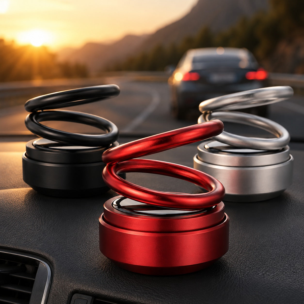 (C-001) Solar Powered Rotating Double Ring Car Perfume