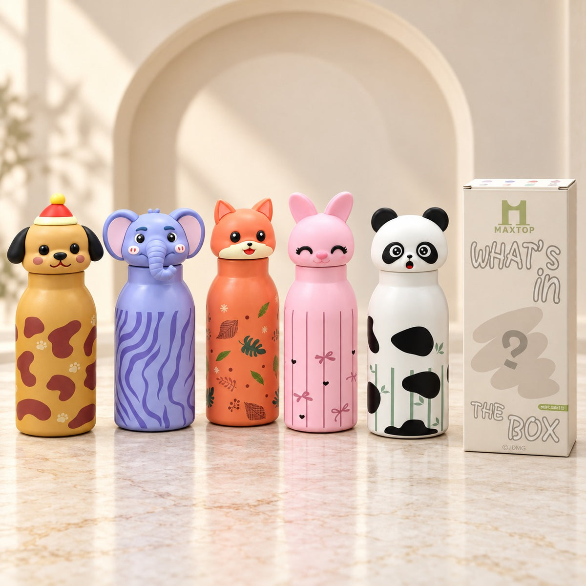 (B65) Cartoon Animal Print 450 ML Stainless Steel Water Bottle for Everyday Use