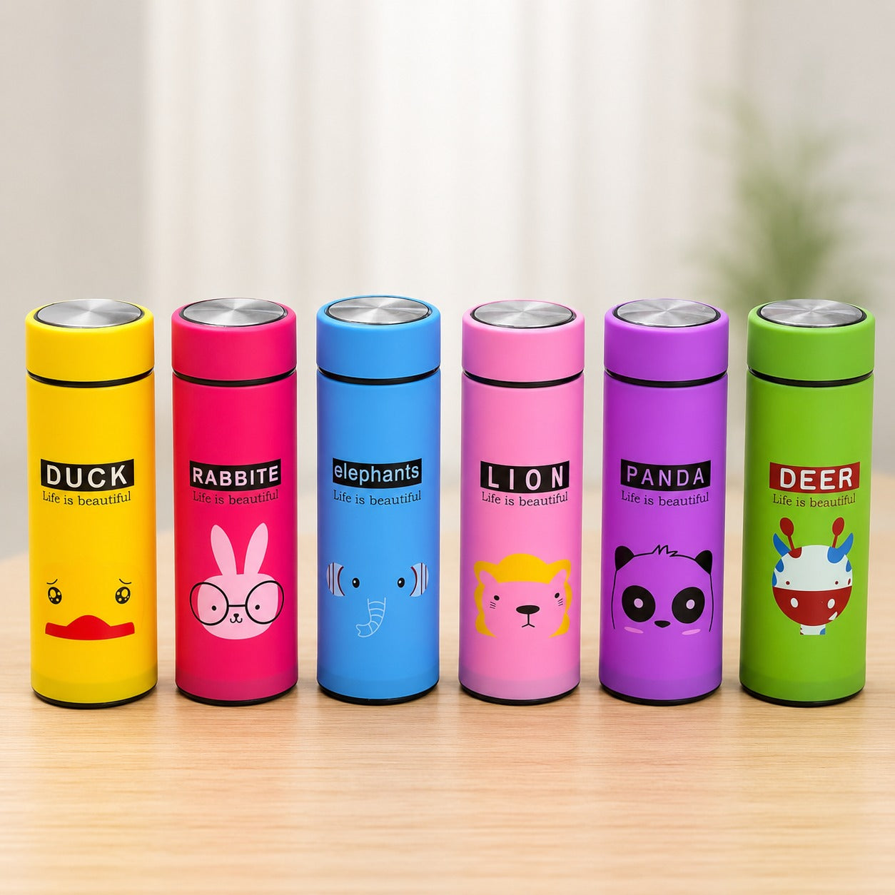 (B-023) (MOQ: 4 Pcs) Animal Face Glass Bottle 400ml – Leak-Proof Water Bottle