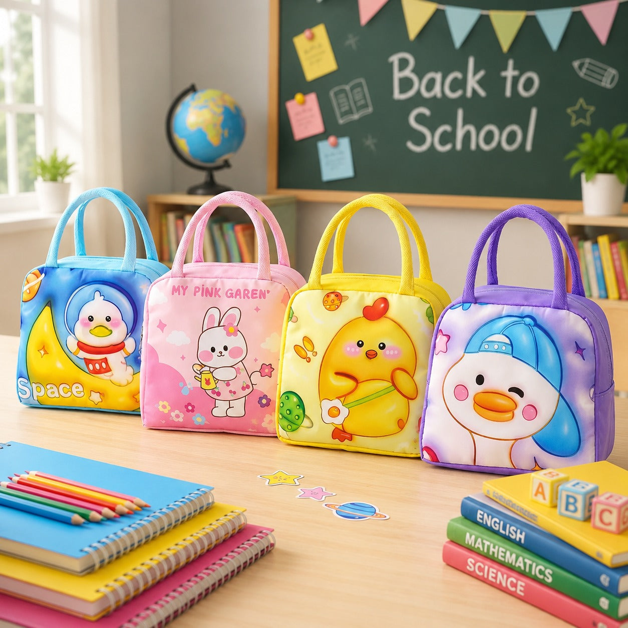 (BA-003) (MOQ: 4 Pcs) 3D Cartoon Animal Print Insulated Lunch Bag for Kids