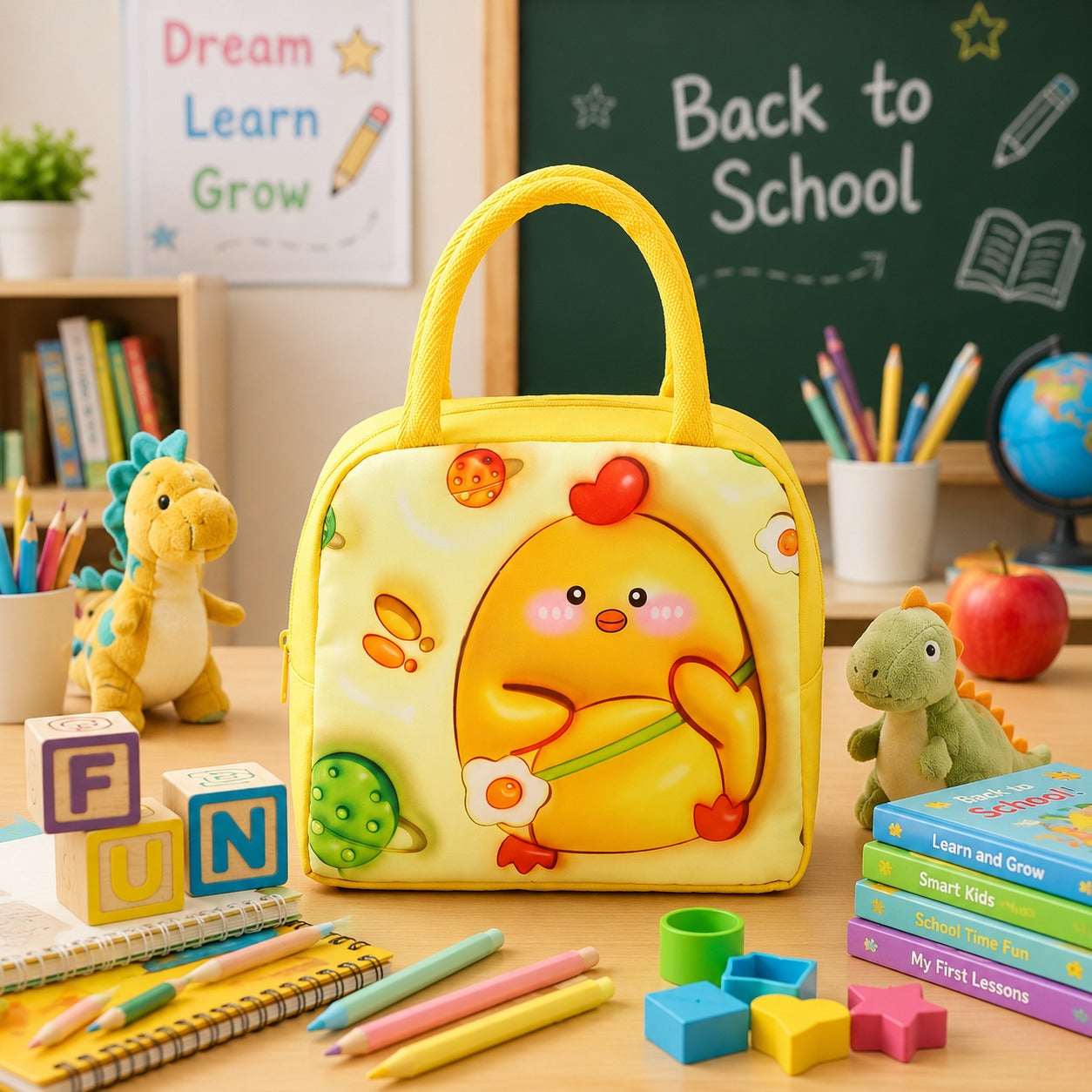 (BA-003) (MOQ: 4 Pcs) 3D Cartoon Animal Print Insulated Lunch Bag for Kids