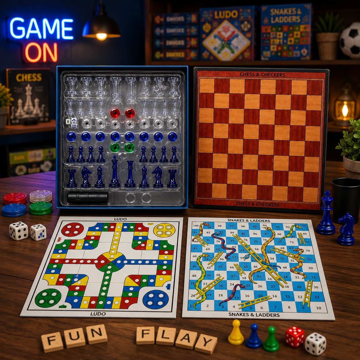 (T-033) 13-in-1 Magnetic Family Board Game Set | Educational Strategy Game