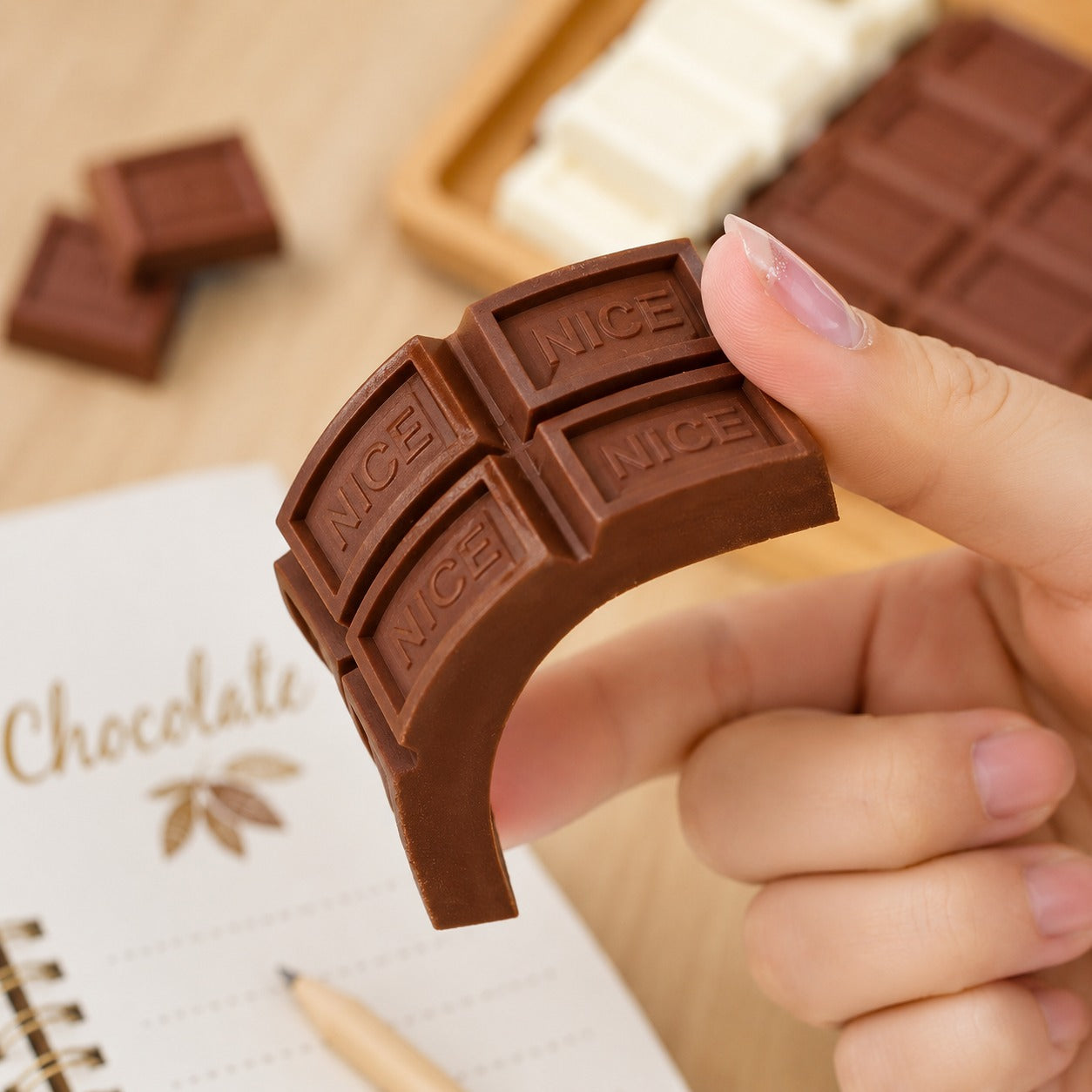 (S-006) (MOQ: 4 Pcs) Chocolate Shaped Eraser – Cute Stationery Eraser for Kids
