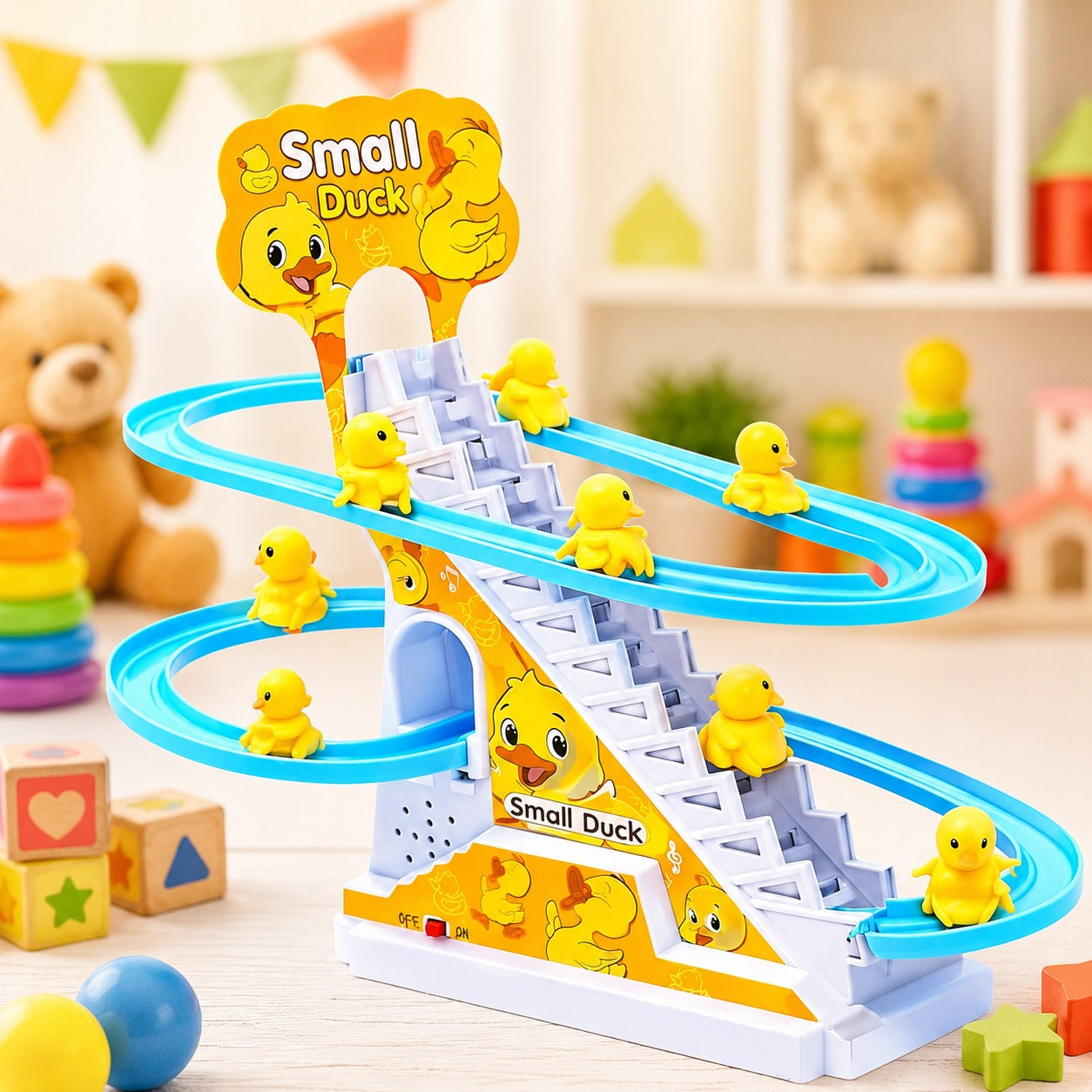 (T-032) Small Duck Track Circus | Automatic Climbing Duck Slide with Music & LED Lights