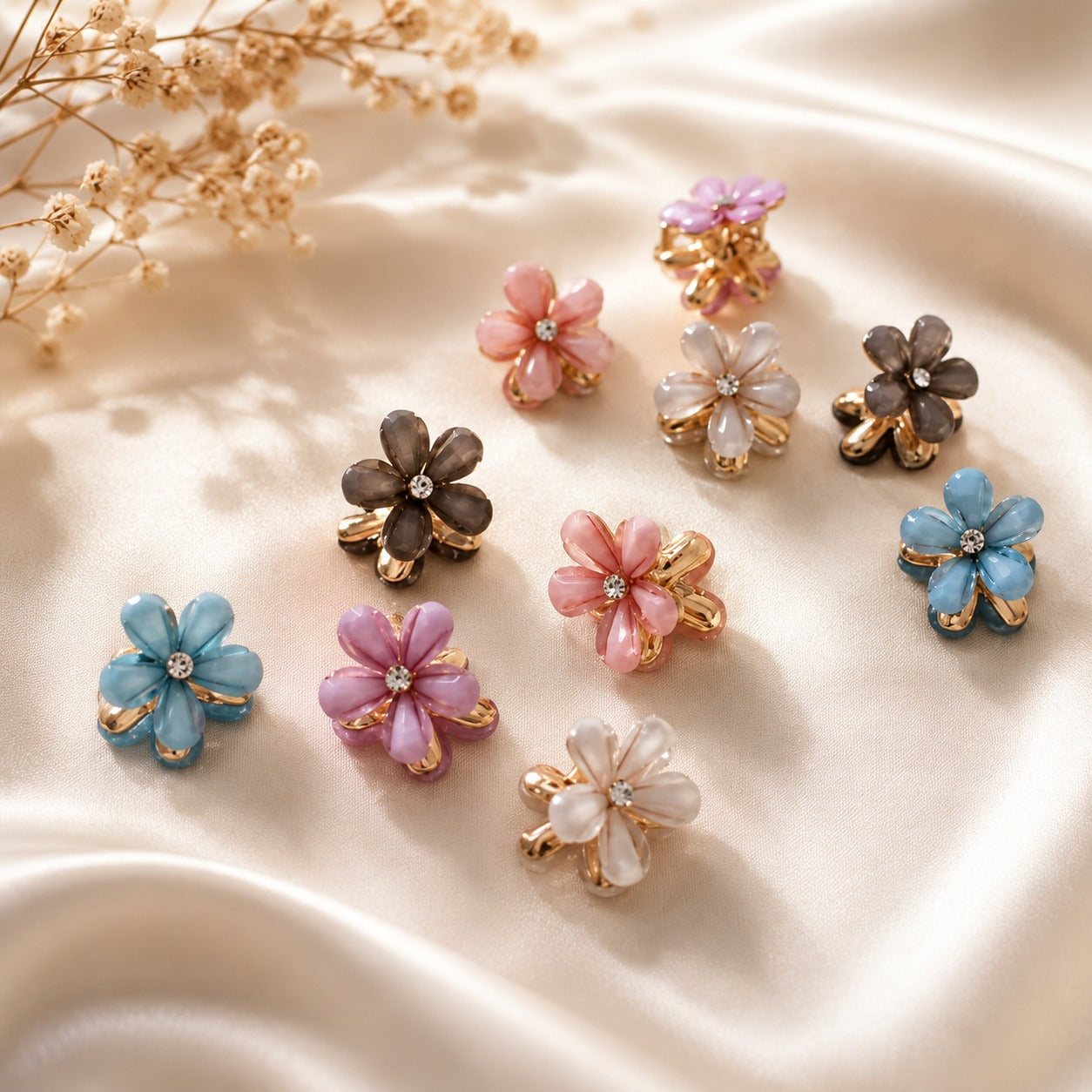 (WA-002) Multicolor Floral Hair Claw Clips (Pack of 12) (One Piece 10.Rs)