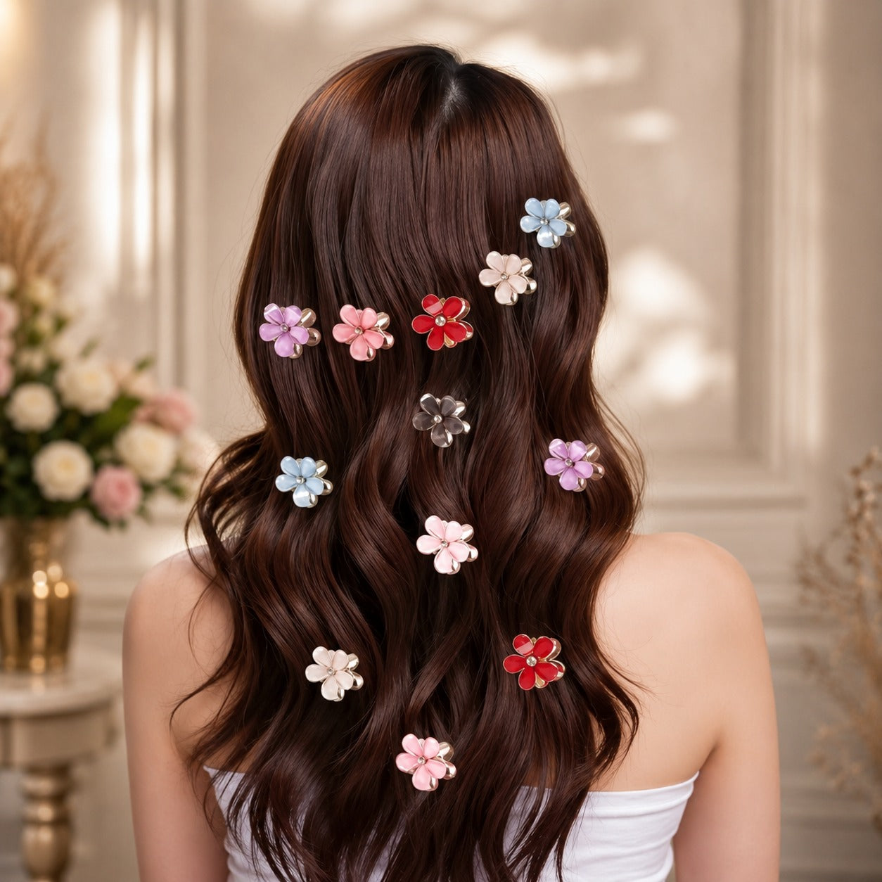 (WA-002) Multicolor Floral Hair Claw Clips (Pack of 12) (One Piece 10.Rs)