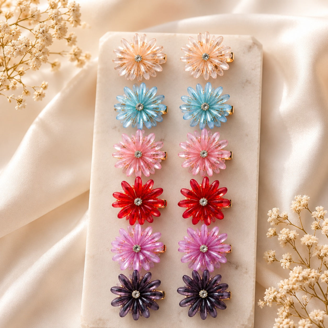 (WA-003) Crystal Floral Hair Claw Clips – Multicolor (Pack of 12) | Per Piece - 20 Rs