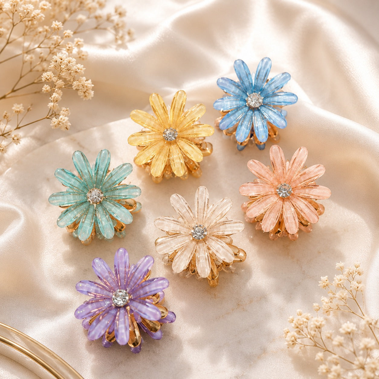 (WA-003) Crystal Floral Hair Claw Clips – Multicolor (Pack of 12) | Per Piece - 20 Rs