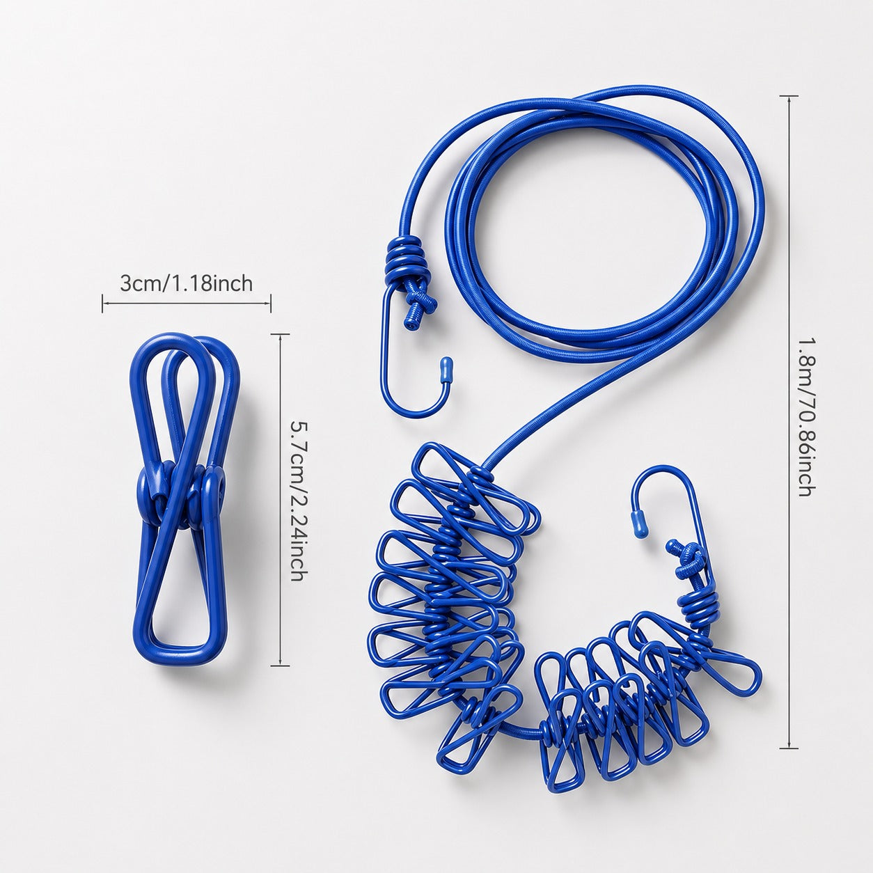 (HL-002) (MOQ: 4 Pcs) Portable Clothes Drying Rope with Hooks & Clips