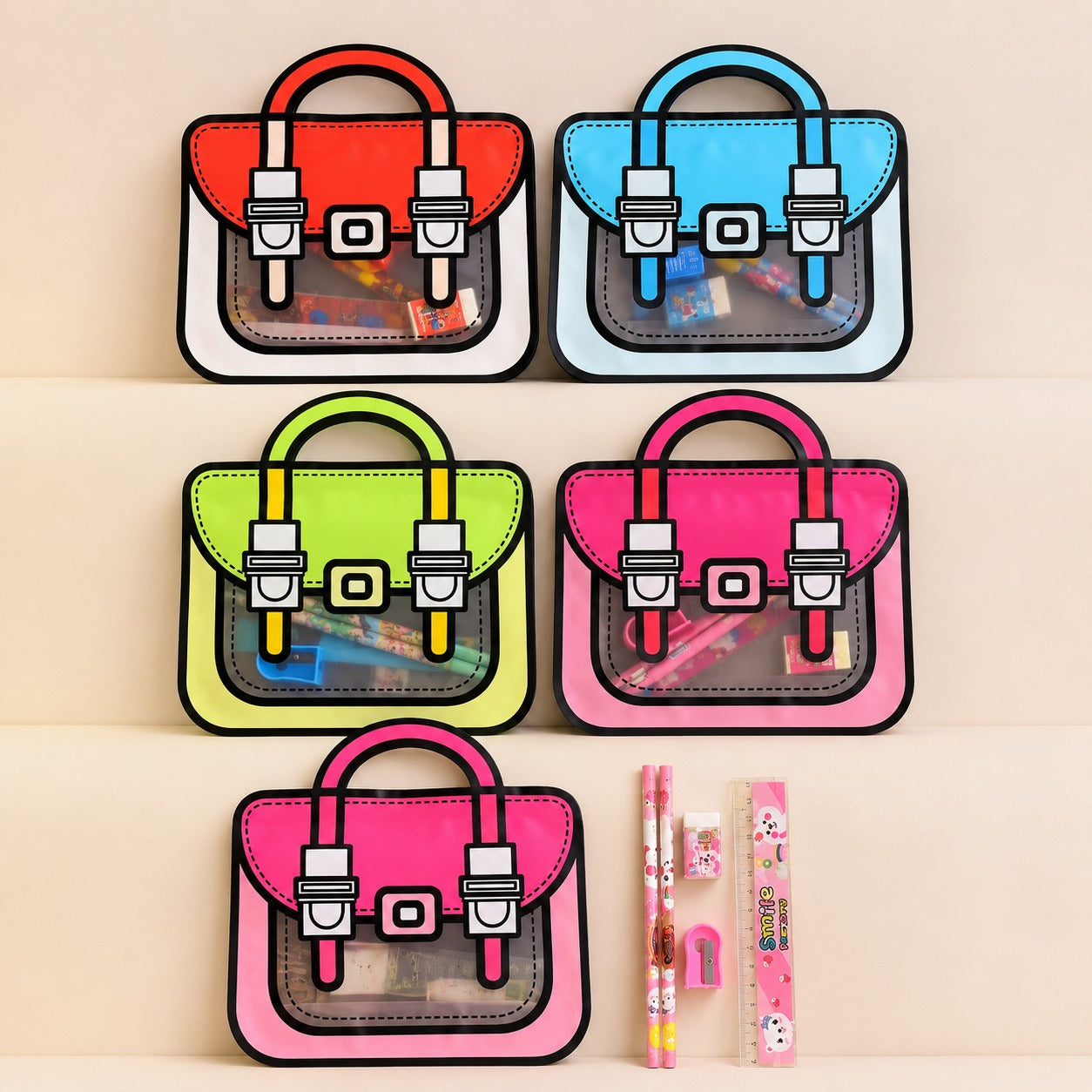 (S-002) (MOQ: 12 Pcs) 3D Bag Stationery Gift Set – Kids Return Gift Kit