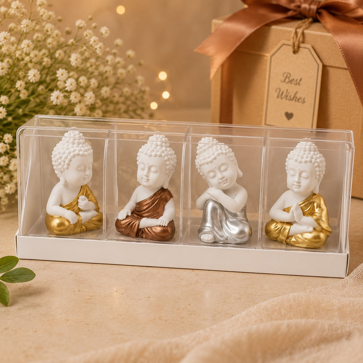 (G-033) Resin Little Baby Monk Buddha Showpiece for Décor (Pack Of 4)