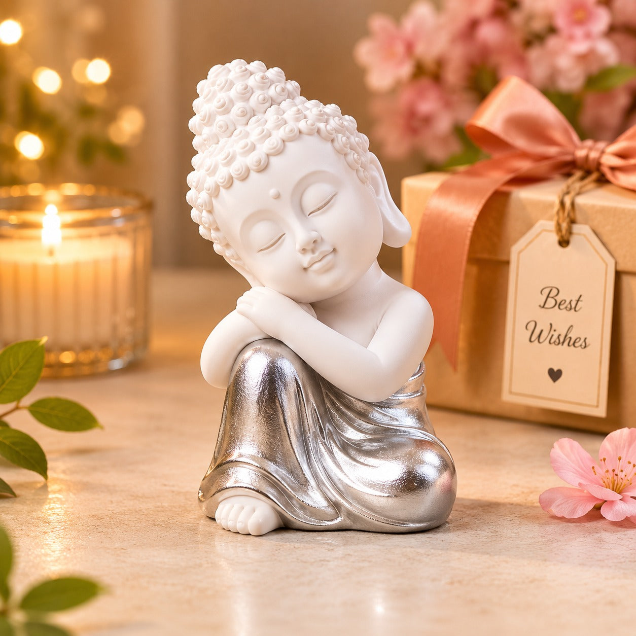 (G-033) Resin Little Baby Monk Buddha Showpiece for Décor (Pack Of 4)