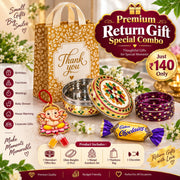 (PRC11) (MOQ: 30 Pcs) Return Gift Special Combo – Meenakari Tiffin Box with Glass Bangles, Manjal Kumkum Set, Chocolate & Thank You Bag