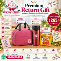 (NRC13) (MOQ: 30 Pcs) Return Gift Combo – Insulated Lunch Bag, 380ML Vacuum Coffee Mug & Cadbury 5 Star Chocolate