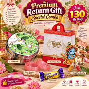 (PRC10) (MOQ: 30 Pcs) Return Gift Combo – Printed Tiffin Box, "Thank You" Bag, Bangles, Choclairs & Manjal-KumKum Set