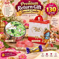 (PRC10) (MOQ: 30 Pcs) Return Gift Combo – Printed Tiffin Box, "Thank You" Bag, Bangles, Choclairs & Manjal-KumKum Set