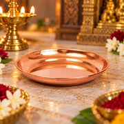 (MG13) (MOQ: 6 Pcs) Small Copper Pooja Plate for Traditional Festive Rituals