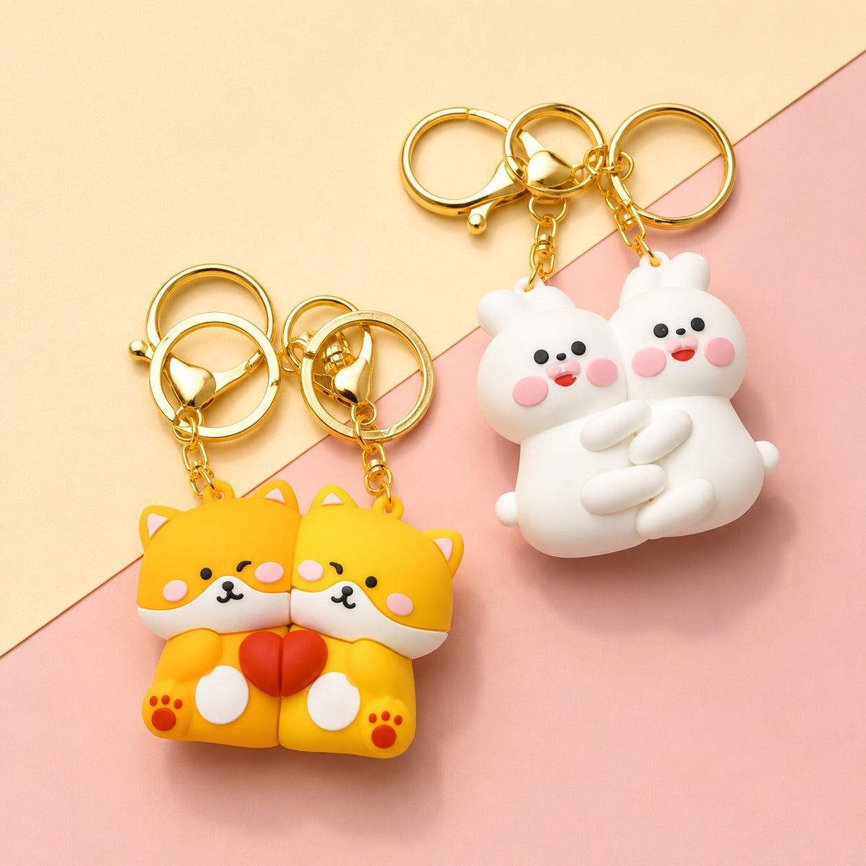 (KC-009) (MOQ: 4 Pcs) Cute Couple Cartoon Magnetic Keychain