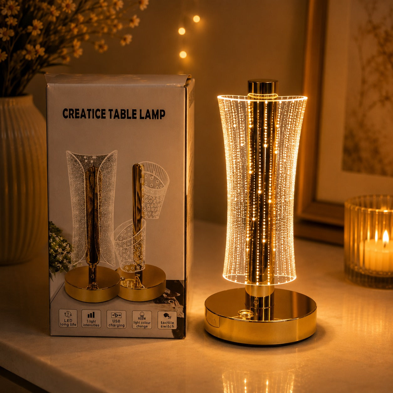 (LI-020) Creatice Table LED Night Lamp – Rechargeable Decorative Bedside Lamp