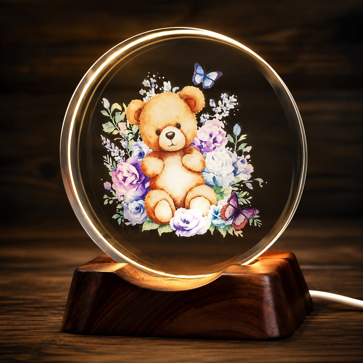 (G-013) 3D Teddy Bear Crystal Ball Night Lamp with LED Light