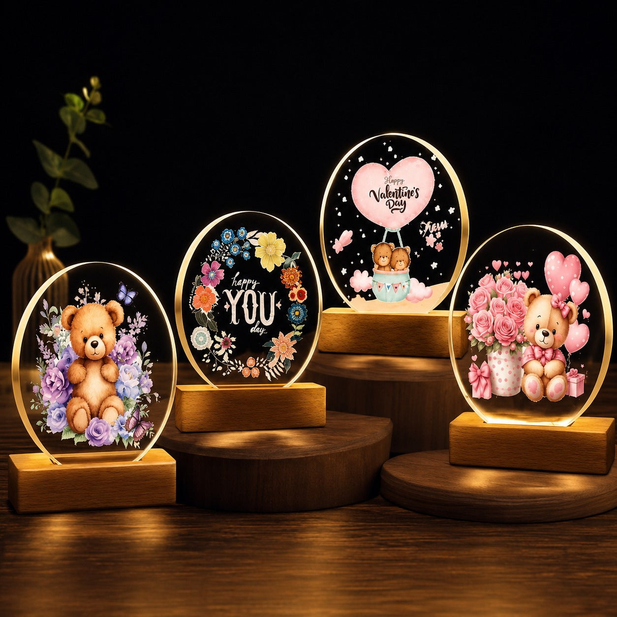 (G-013) 3D Teddy Bear Crystal Ball Night Lamp with LED Light
