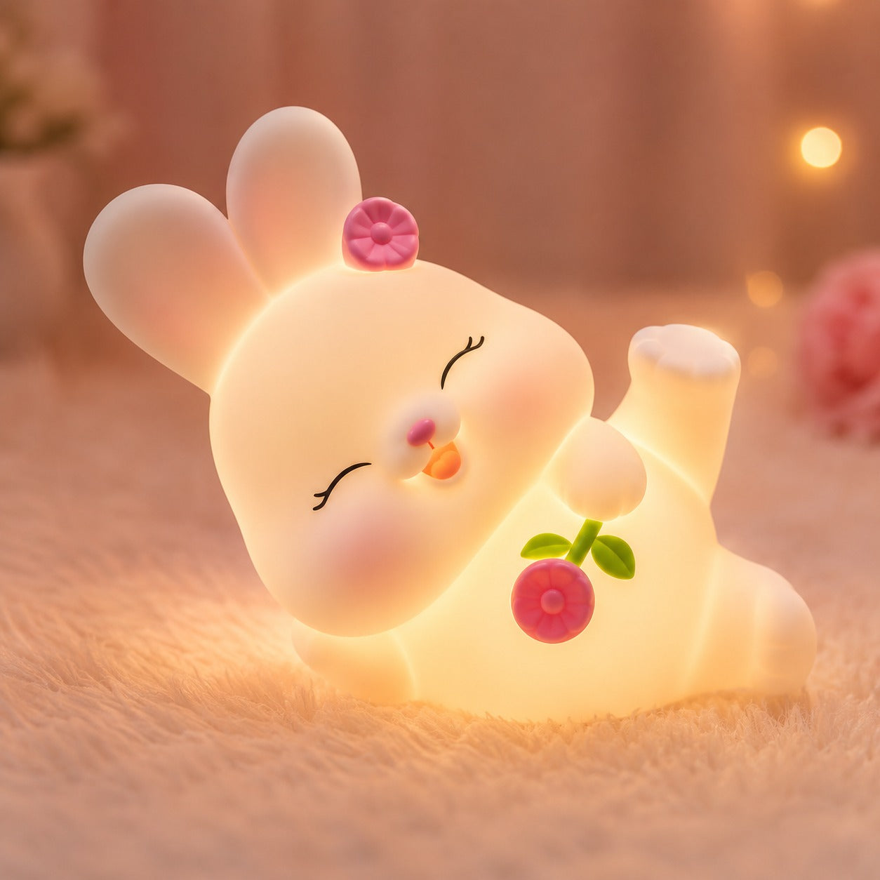 (LI-012 C) (MOQ: 4 Pcs) Cute LED Sleeping Bunny Mini Figurine Night Light