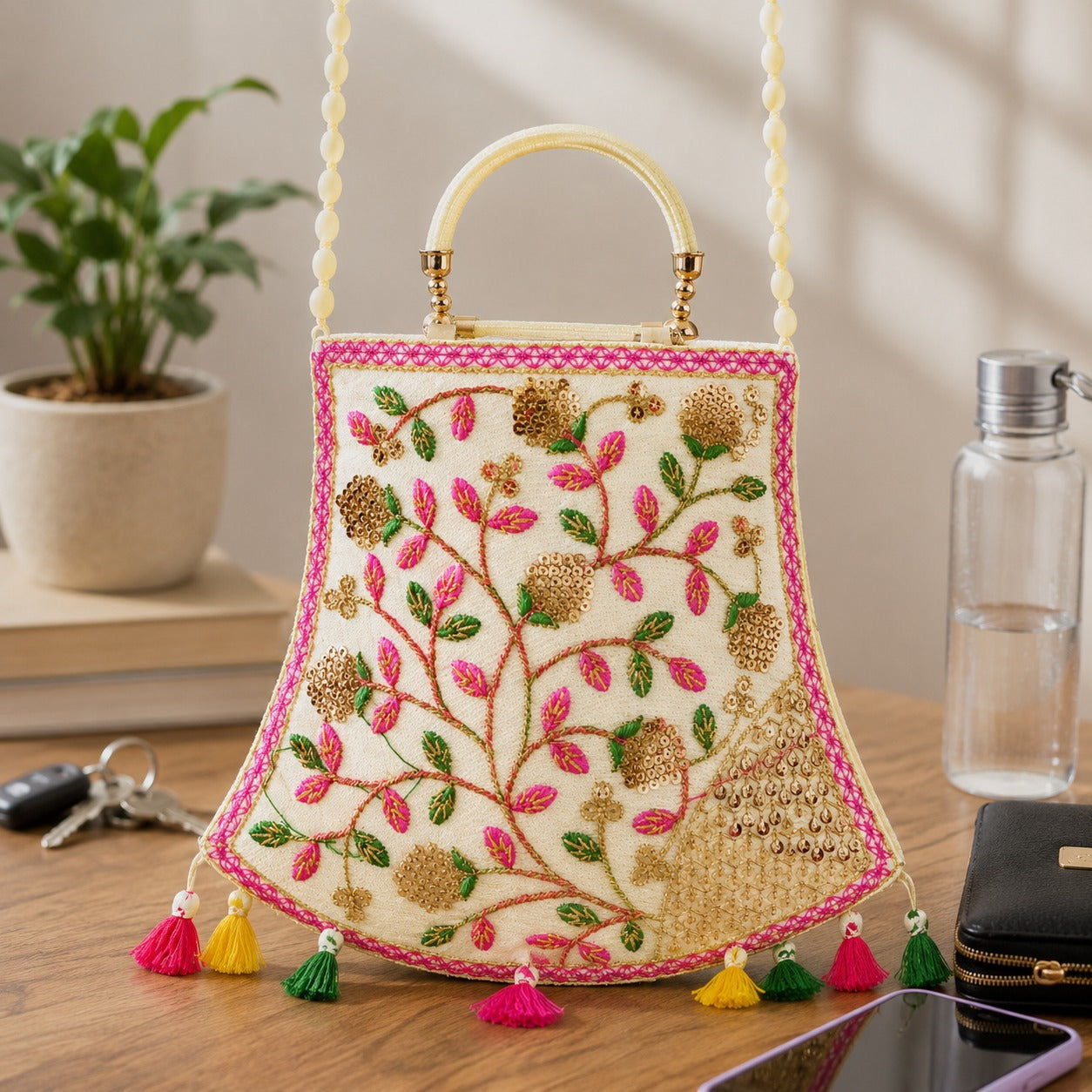 (R-021) (MOQ: 10Pcs) Printed Stylish Handicraft Handbag for Everyday Use