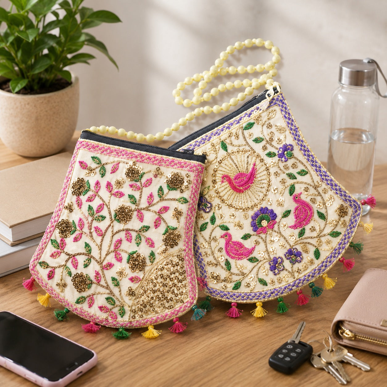 (R-021) (MOQ: 10Pcs) Printed Stylish Handicraft Handbag for Everyday Use