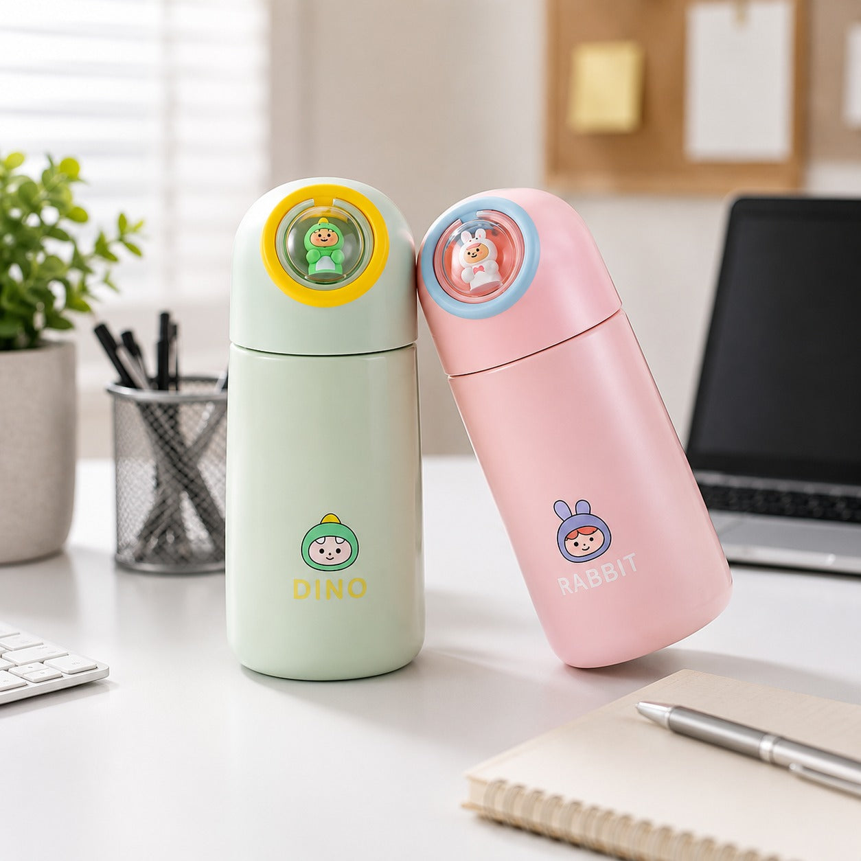 (B-041) (MOQ: 4Pcs) Korean Dino Glass 400ML Water Bottle