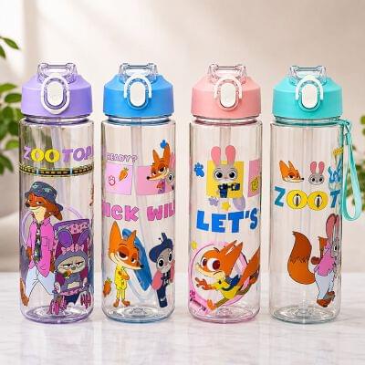 (B66) (MOQ: 2 Pcs) Disney Theme Plastic 500 ML Water Bottle with Cartoon Designs