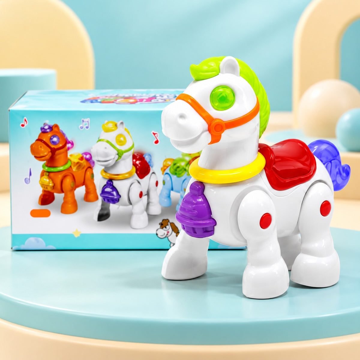 (T50) Cute Dony Walking Toy with Colourful LED Lights, Sound and Battery Operation