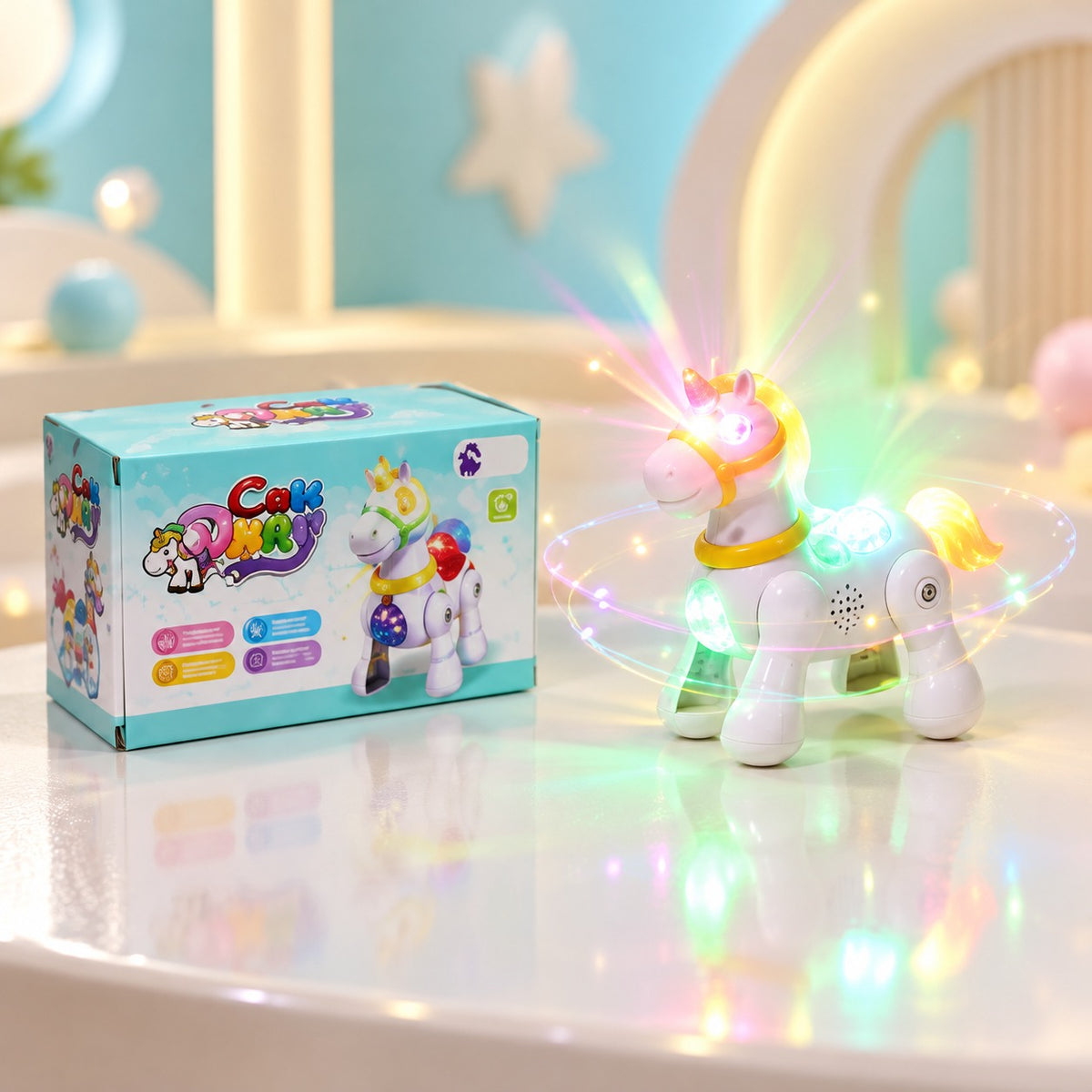 (T50) Cute Dony Walking Toy with Colourful LED Lights, Sound and Battery Operation