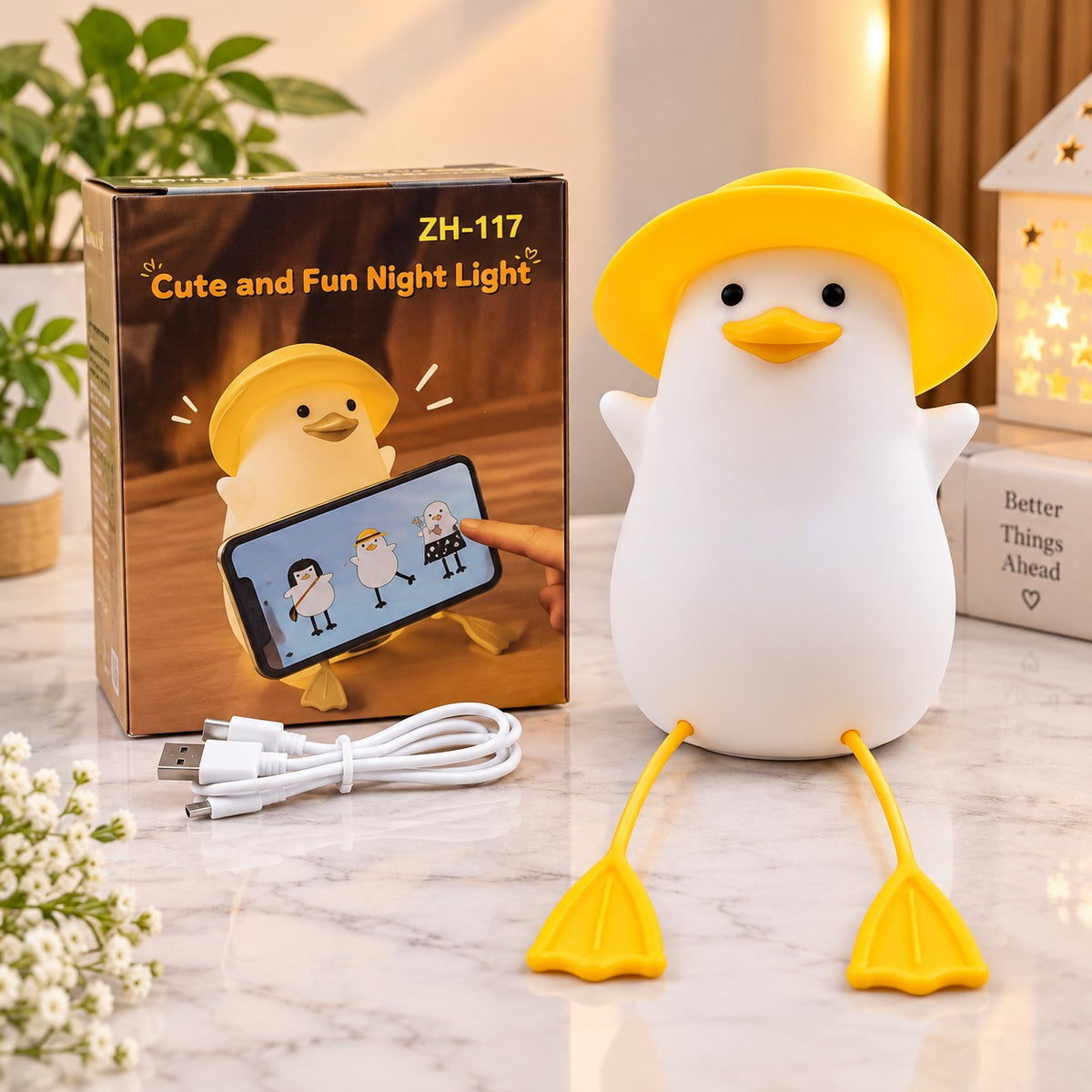 (LI30) Silicone Duck Night Lamp and USB Rechargeable Colour Changing Light