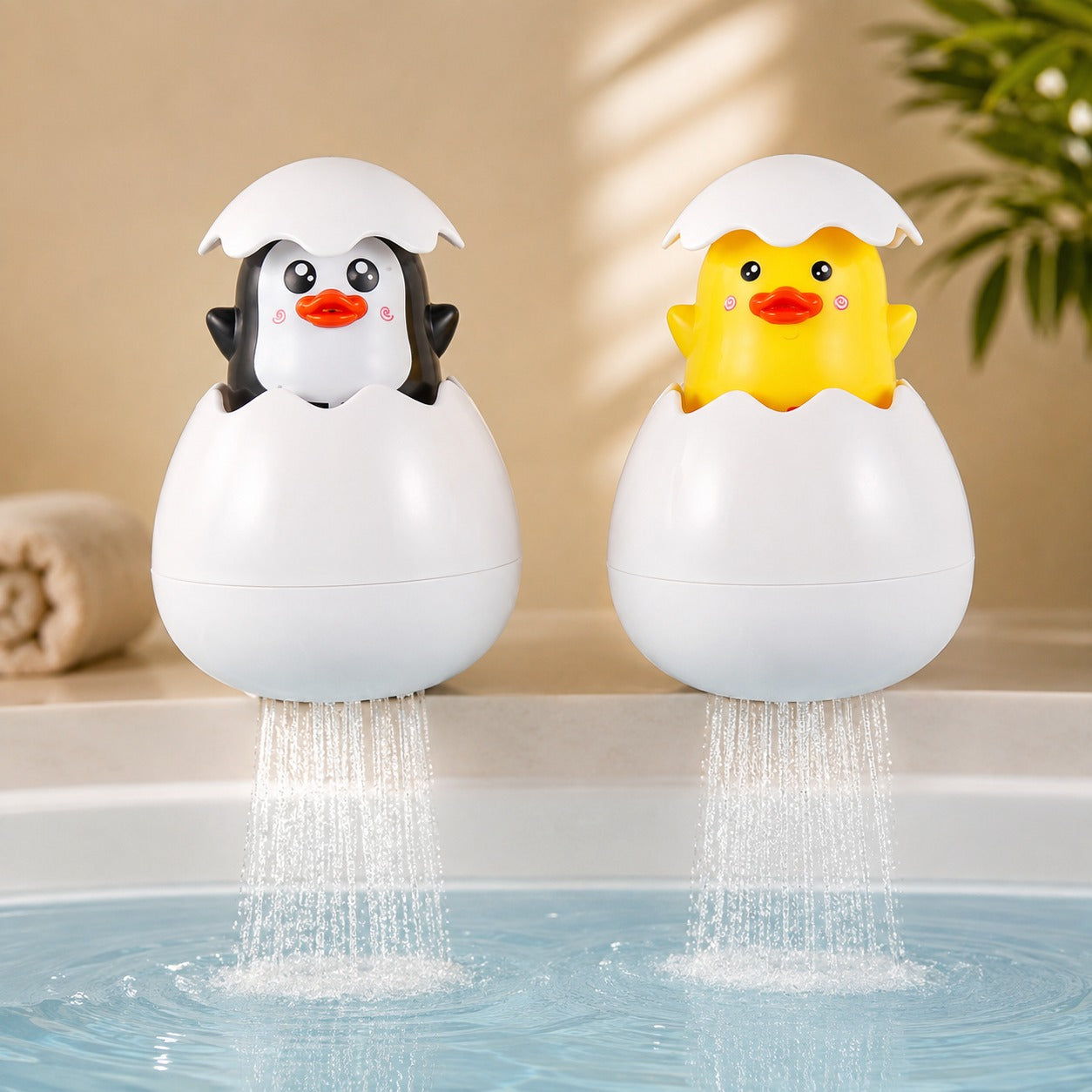 (T-041) (MOQ:  4 Pcs) Cute Egg Shape Water Spray Bath Toy – Fun Water Sprinkler Toy