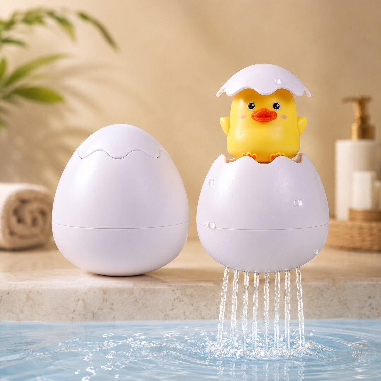 (T-041) (MOQ:  4 Pcs) Cute Egg Shape Water Spray Bath Toy – Fun Water Sprinkler Toy