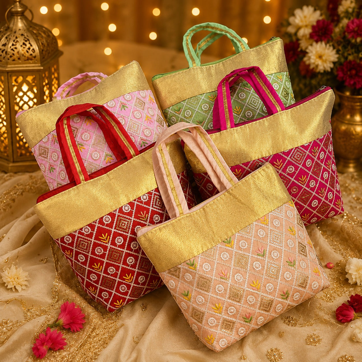 (R-019) (MOQ: 10Pcs) Intricately Embroidered Hand Bags - Return Gift Bags