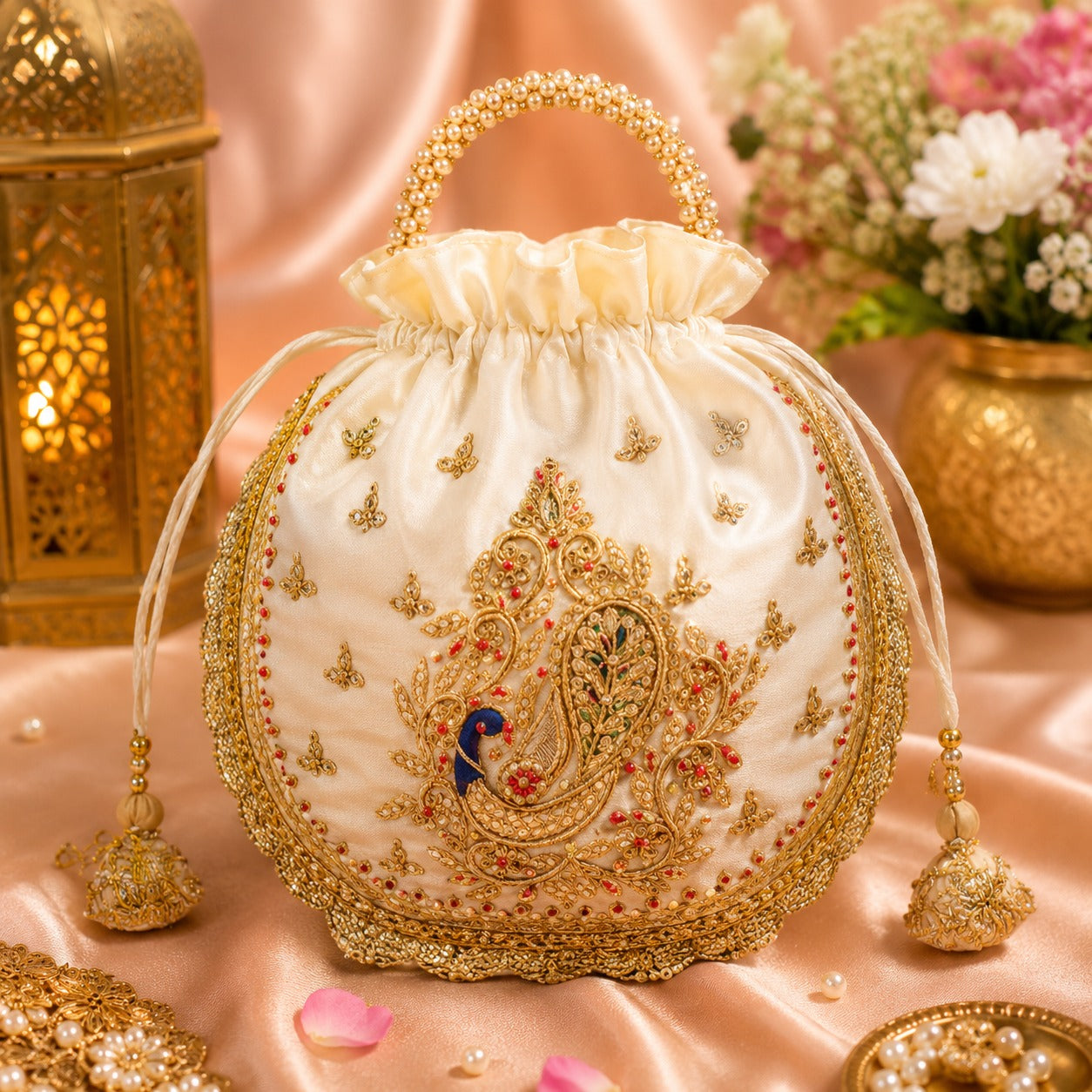 (R-010) (MOQ: 10 Pcs) Embroidered Potli Bags for Gifts & Return Favors