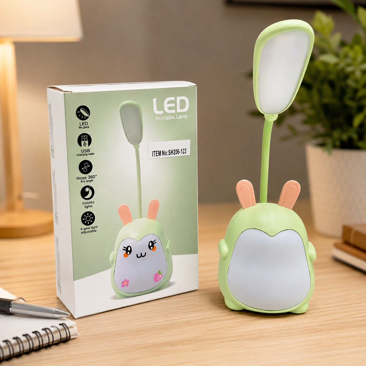 (LI-021) Mini Bunny Rechargeable LED Table Lamp with Flexible Neck