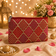 (R-014) (MOQ 10+ Pieces) Embroidered Fabric Zip Pouches for Gifts & Daily Use